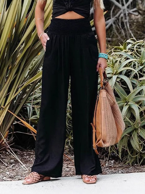 Picture of 2025 Amazon Women's Linen Pants High Waist Trousers Wide Leg Flowing Pants Beach Vacation Wear Casual Wear