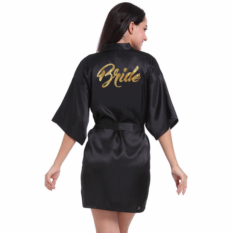 Picture of Women's Wedding Makeup Gown Hot Stamping Gold Bride Nightgown Women's Summer Thin Cardigan High-grade Bride Morning Gown