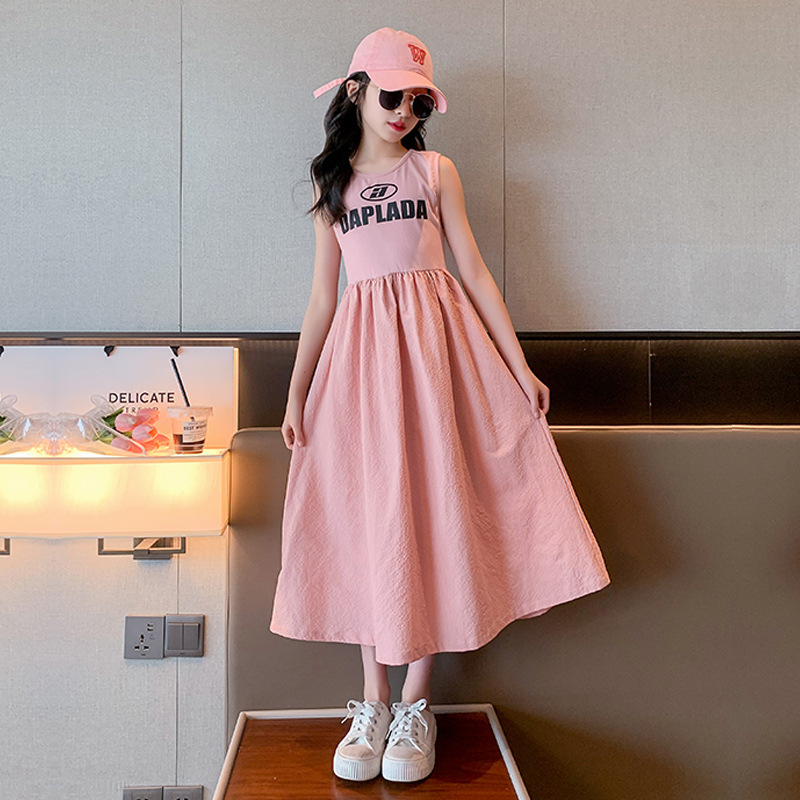Picture of Girls' Summer Dress Stylish Princess Dress Sleeveless Long Dress Girls' Tank Dress Children's Summer Casual Dress