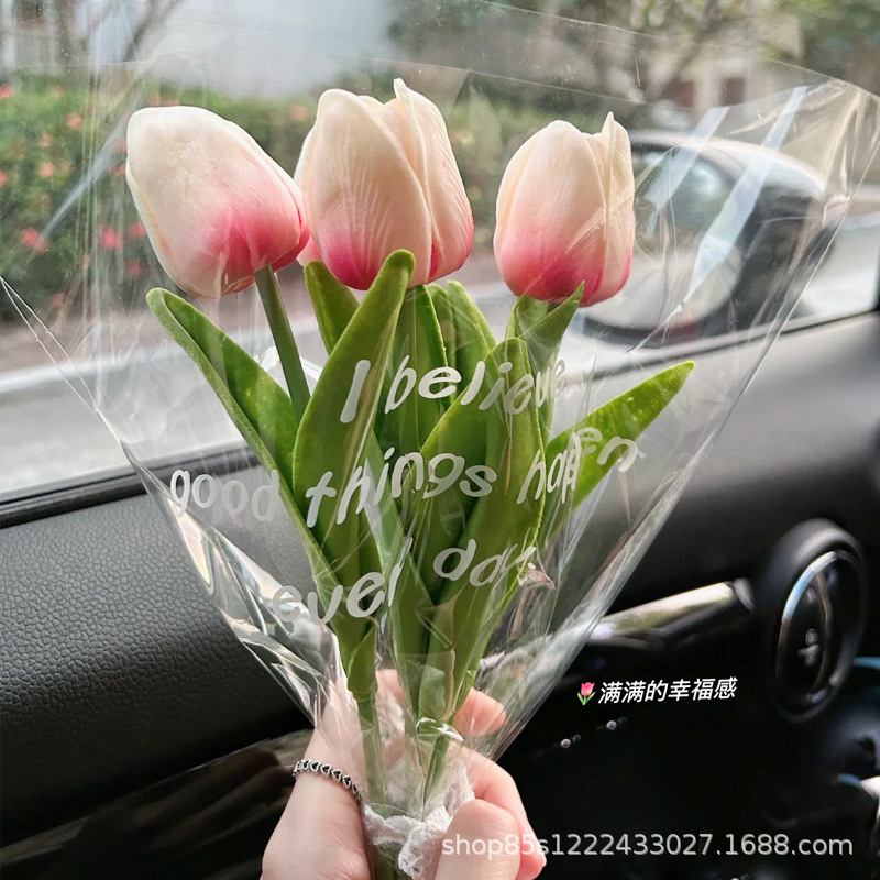 Zhuo fiber flower bouquet multi-bag cellophane English transparent opp film flower bag waterproof flower wrapping paper