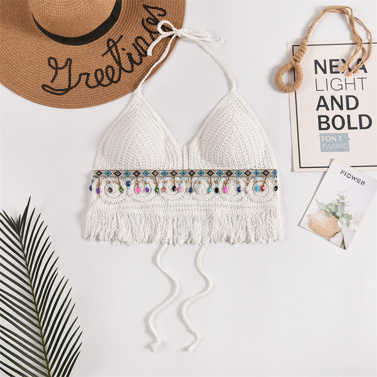 Picture of Sexy Camisole Lace-up Hollow Bohemian Ethnic Style Embroidered Inner Women's Top Bra