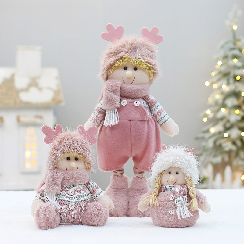 Cross Border Christmas Decorations Pink Antlers Doll Fabric Boys and Girls Doll Standing Doll Desktop Ornaments