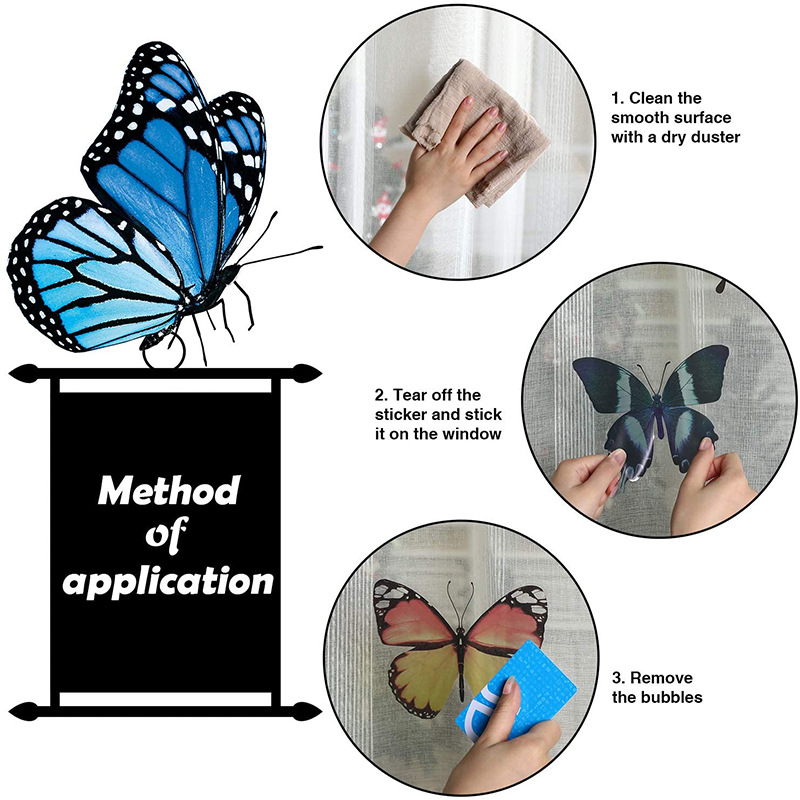 Cross-Border Special Supply of Butterfly Glass Stickers, Double-Sided Color Printing Electrostatic Stickers, Living Room Decoration Window Stickers, Creative Stickers