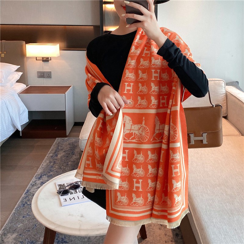Picture of 2024 New Fashionable Big-Name Versatile Orange High-End Wool Cashmere Shawl Scarf for Women Winter Dual Use
