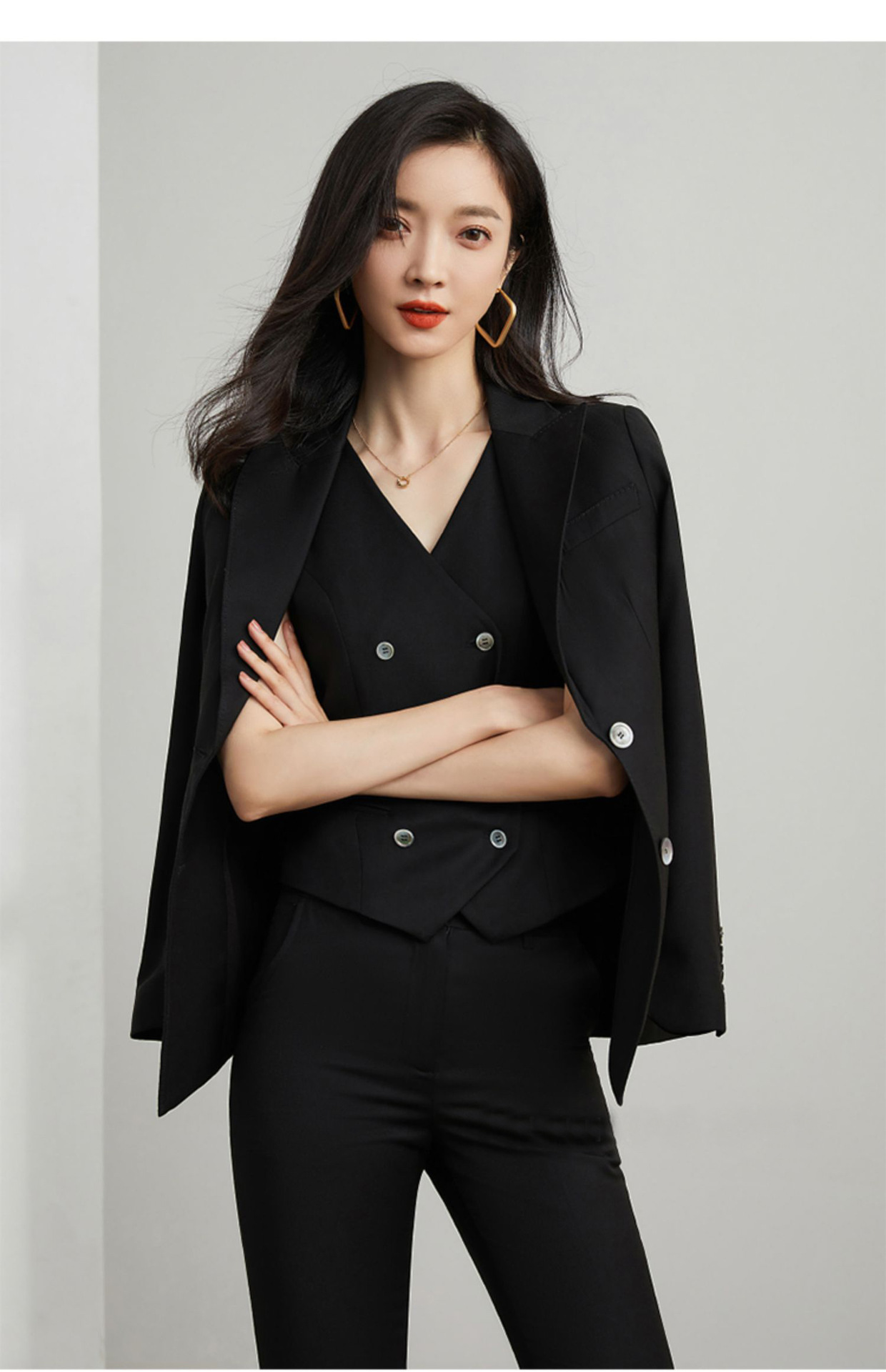 Picture of [Export to Japan] Spring Suit for Women, Wool Professional Suit with Vest and Pants, Elegant Professional Attire
