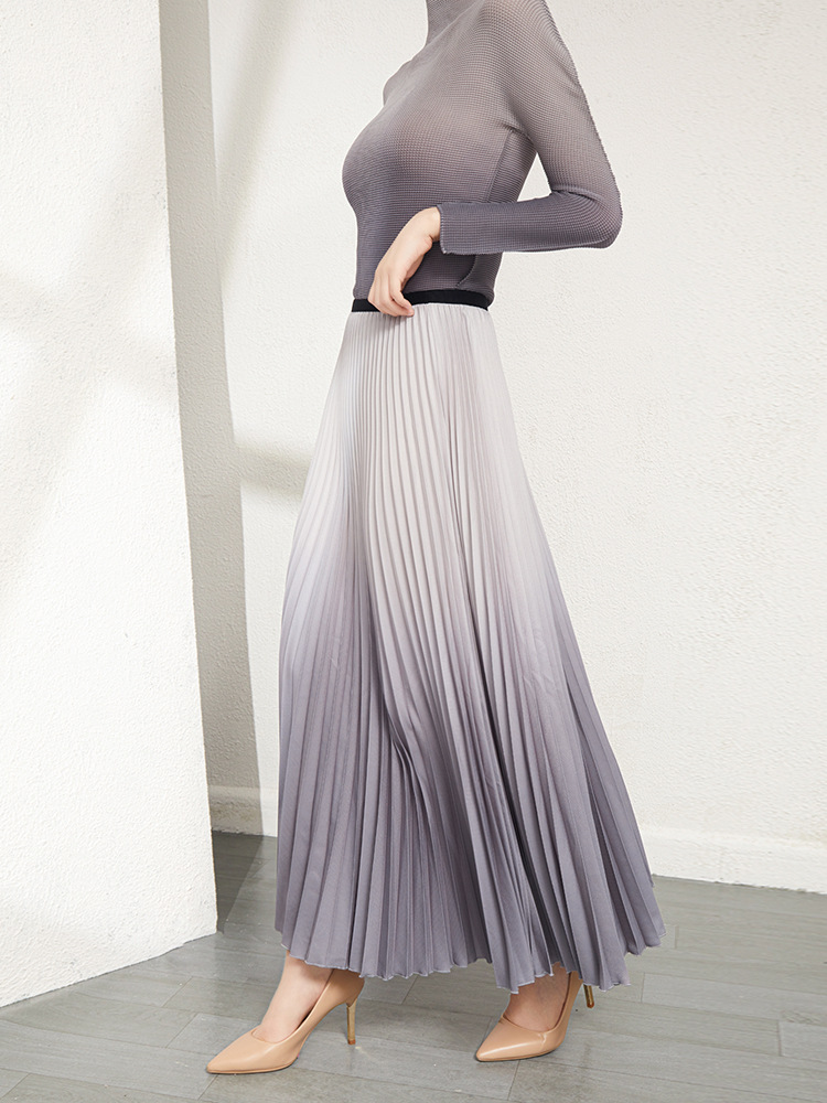 Picture of Miyake Women's Pleated Printed Two-Piece Set Women's Spring High Waist Slim Pleated Skirt Fashionable Gradient Easiest for Match Suit