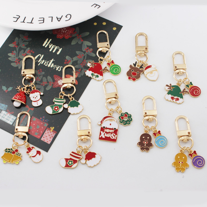 Christmas Series Keychain Cute Christmas Tree Old Man Bell Snowflake Airpods Bag Pendant Alloy Accessories