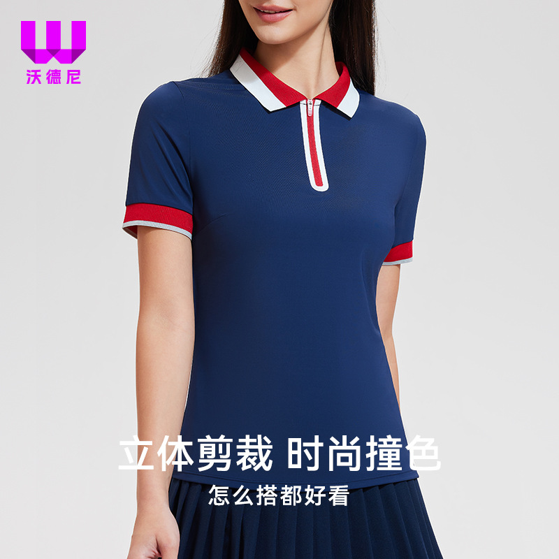 New Sports Polo Shirt Women's Golf Lapel Quick-drying Sweat-wicking Tennis Short-sleeved T-shirt Contrast Summer Top