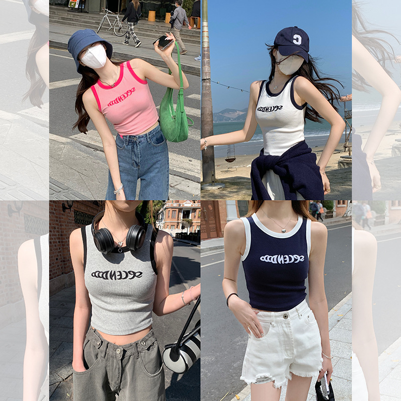 White Camisole Women's Summer New Slimming Spice Girls I-shaped Base Short Sleeveless Top for Outer Wear