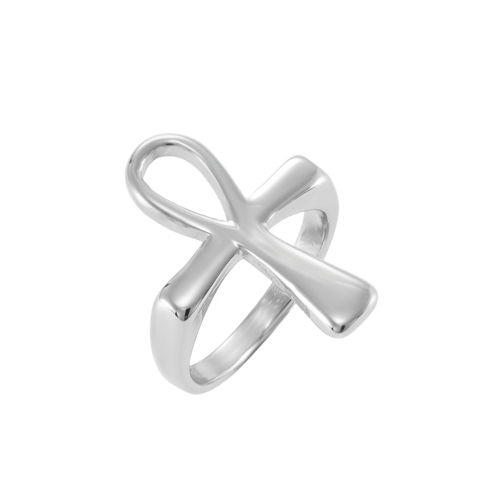Anubis Cross Key of Hell Ring Ins Design Asymmetrical Titanium Steel Glossy Ring