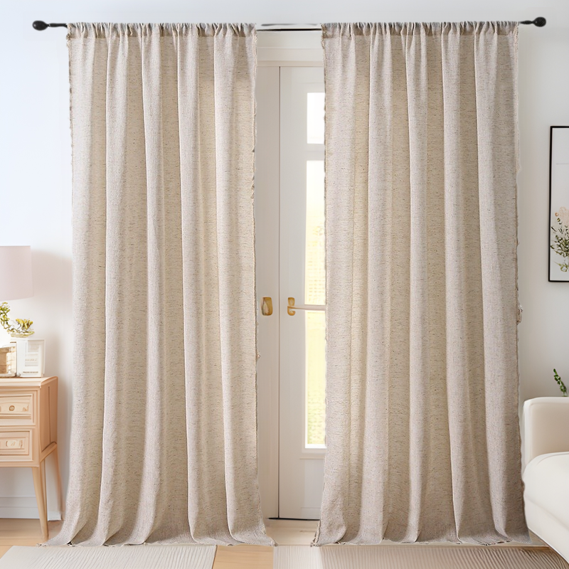 Curtain shading non-perforated modern simple solid color high sense linen style wear rod finished balcony a generation of hair