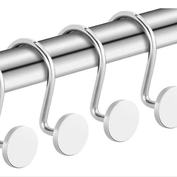 Picture of Metal shower curtain ring round shower curtain hook multicolor optional 12 metal hooks S-shaped curtain hanging ring