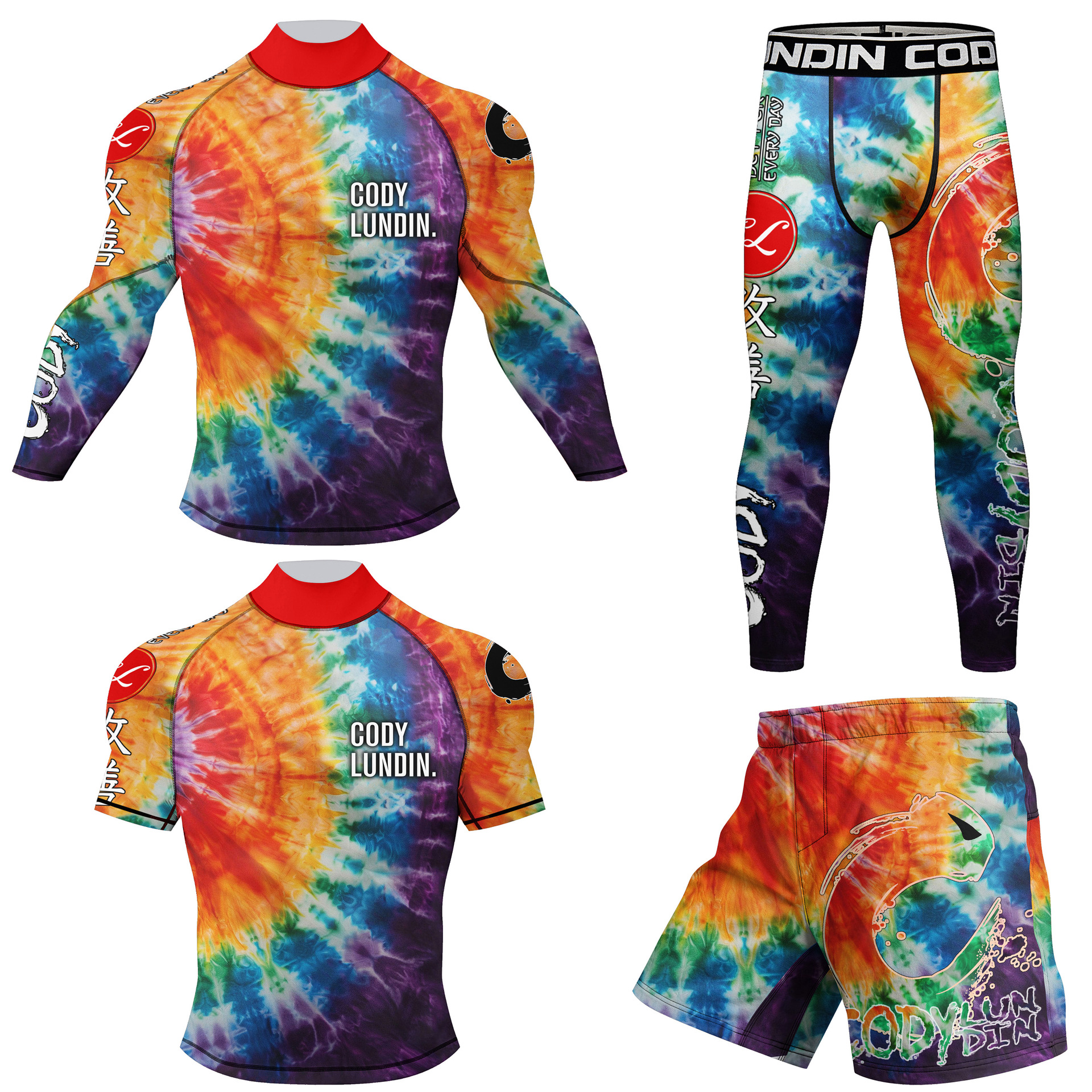 Men's Spring, Summer and Autumn New Fashionable Exquisite Printing Quick-drying Sweat-wicking Elastic Outdoor Leisure Sports Four-piece Suit