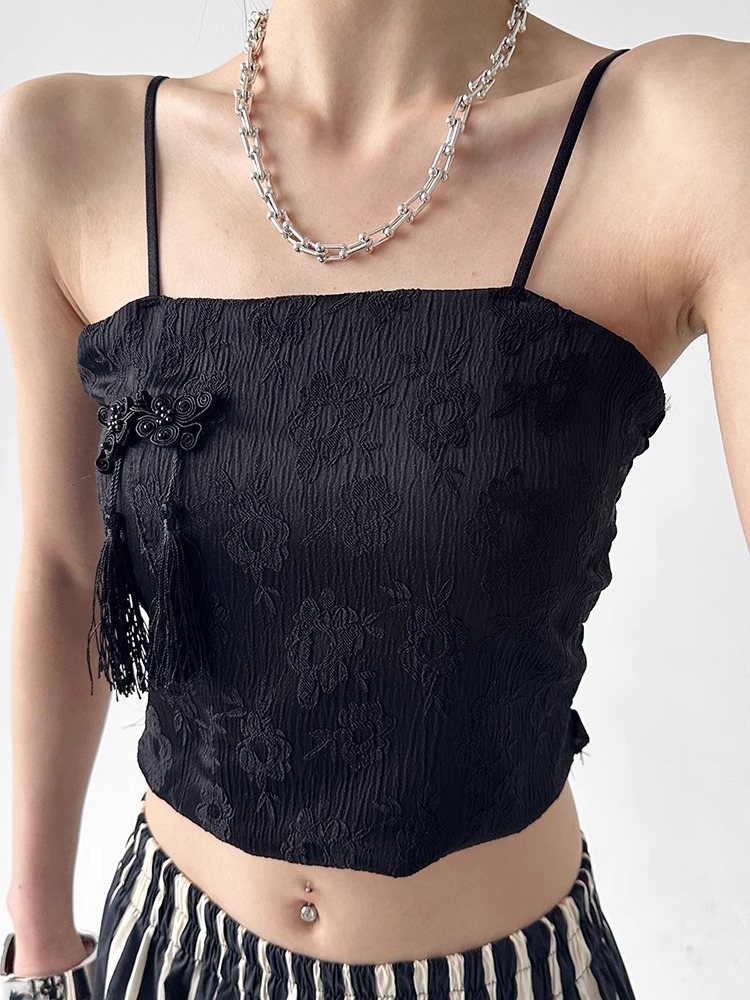New Chinese Style National Style Cheongsam Elegant Camisole Vest Women's Spring High-end Sense with Chest Pad Girl's Inner Beautiful Back Top