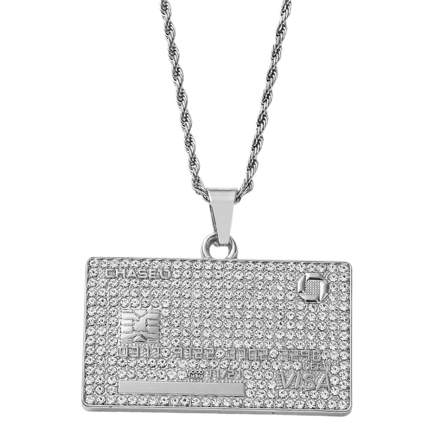 European and American Hip Hop Full Diamond VISA Gold Card Pendant Necklace Personality Nightclub Trendy Hanging Card Pendant Necklace