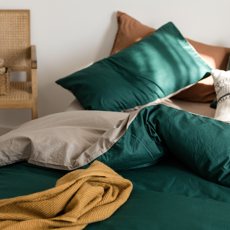 Picture of Unprinted Style丨Spring & Fall Pure Cotton Four-Piece Bedding Set, Cotton Quilt Cover, Bed Bed Sheets, Fitted Bed Sheets, 4-Piece Set, Pure Color