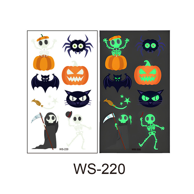 Picture of Cross-Border New Halloween Tattoo Stickers Waterproof and Sweat-Proof Long-Lasting Fluorescent Green Luminous Children's Cartoon Face Tattoo Stickers