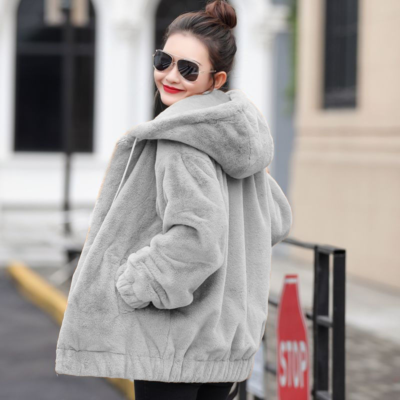 Picture of Winter Double-Sided Velvet Jacket Casual Versatile Warm Women's Large Size 2025 New Loose Hooded Zipper Long-Sleeved Trendy