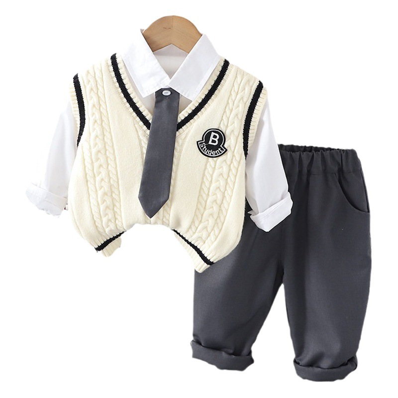 Spring and Autumn New Western style baby girl striped tie vest long sleeve three-piece suit fashion autumn children's clothing boy suit
