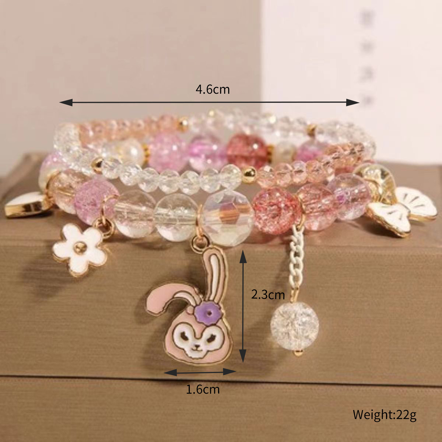 Picture of Cute Rabbit Children's Bracelet Female Princess Little Girl Crystal Beaded Student Korean Style BFF Sisters Bracelet Jewelry
