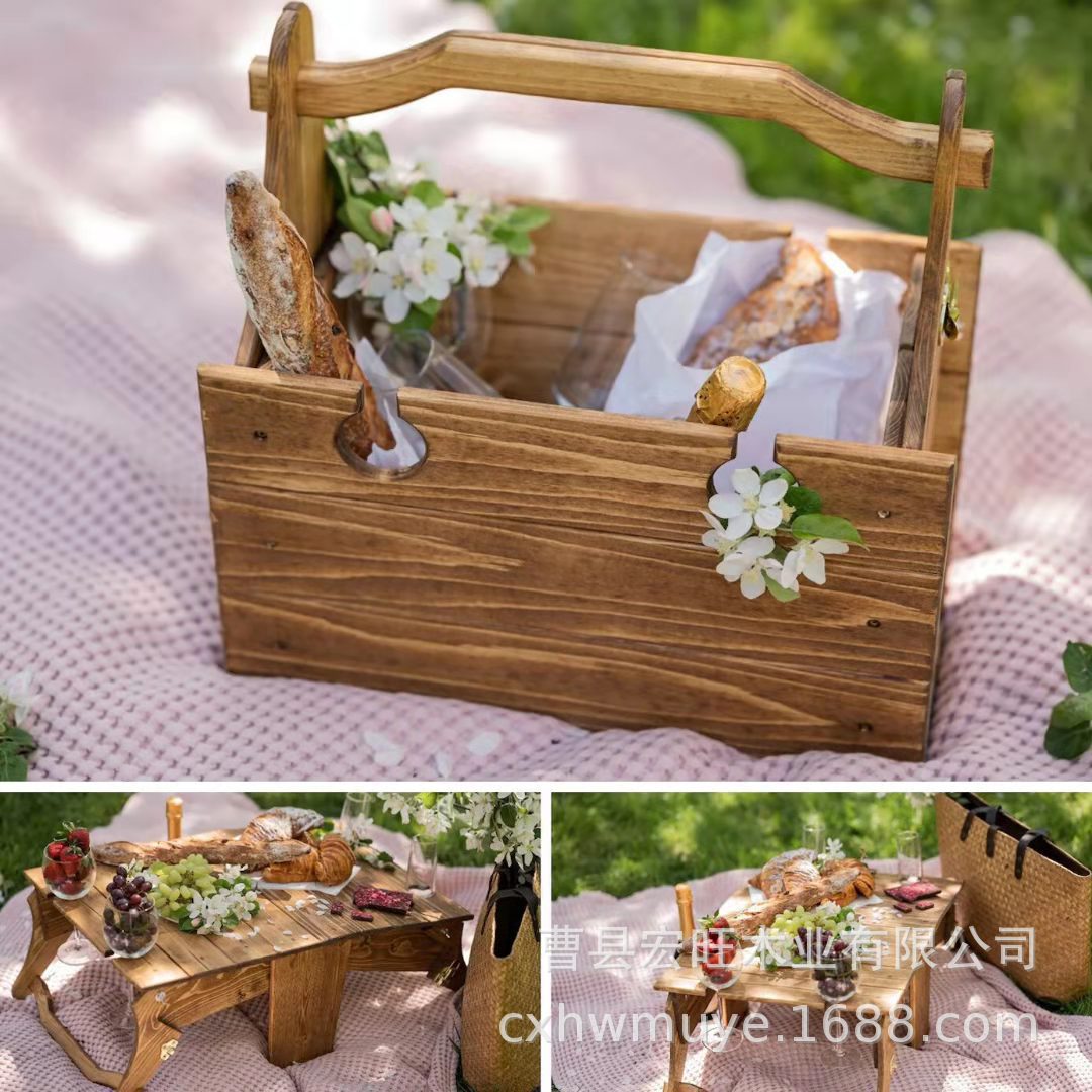 Picture of Cross-border new popular wooden folding table wooden portable blue outdoor multi-functional wine multi-purpose folding table