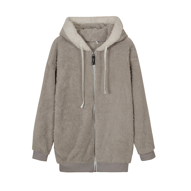 Picture of 9732# Amazon Wish Independent Station Best Selling New Fall/Winter Loose Plush Zipper Hooded Jacket Wei Yi