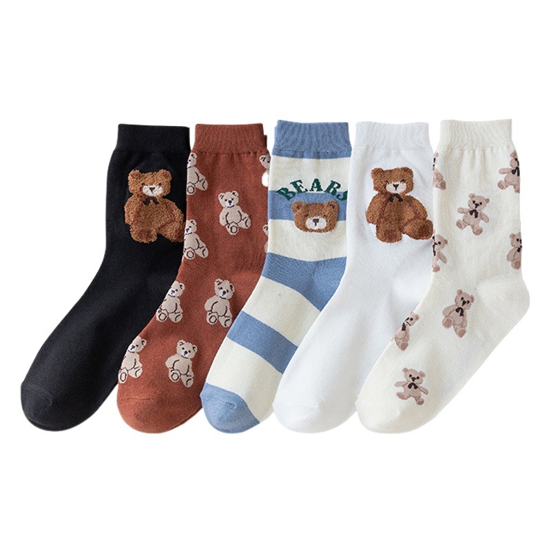 Socks women socks blue series cartoon cute bear stockings academic style girls socks cotton socks wholesale