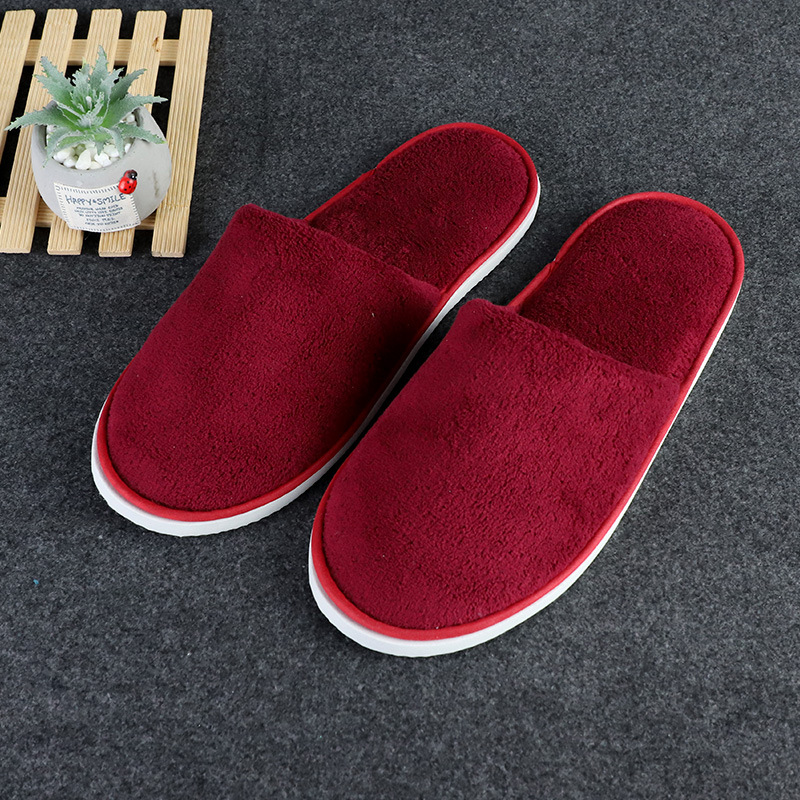 Picture of Disposable solid color coral fleece slippers hotel homestay couple slippers room hotel thickened slippers wholesale