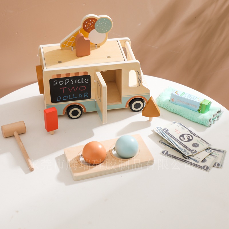 Picture of Cross-border children's wooden simulation ice cream cone play house toy mini commissary ice cream shop toy car