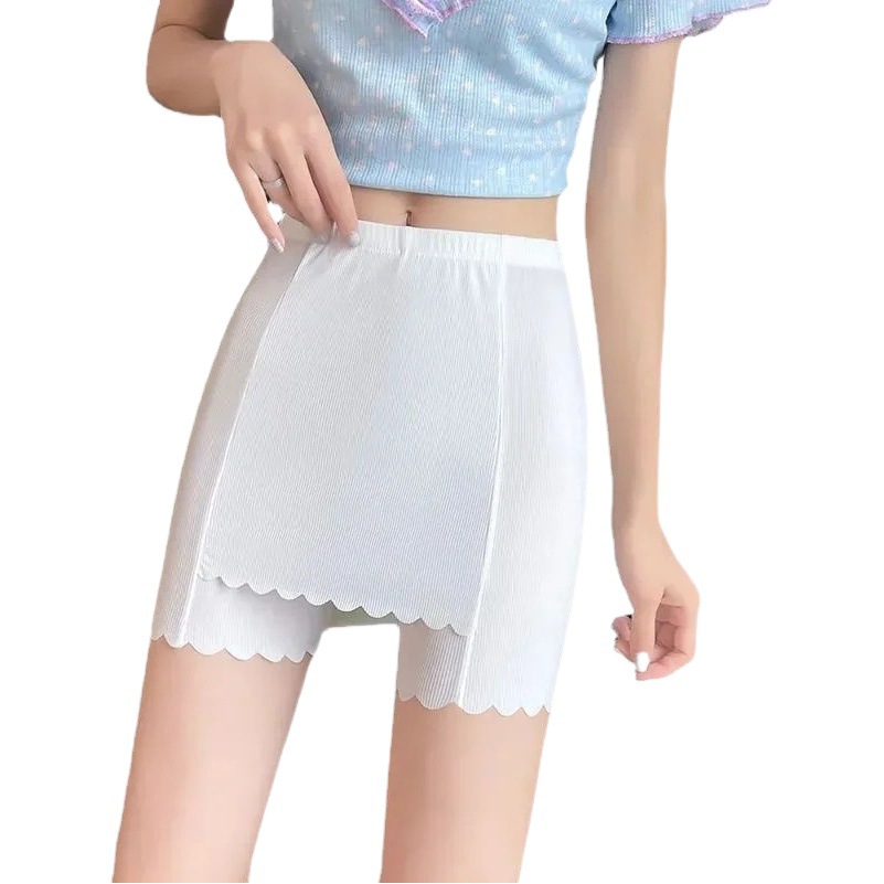 Popular Summer Ice Silk Double-Layer Safety Pants for Women, Anti-Exposure, Thin, Breathable, Seamless Leggings, Crotch-Covering Safety Pants