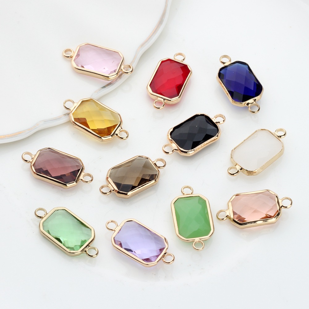 Copper-covered rectangular crystal cut double pendant small pendant production pendant earring accessories material wholesale