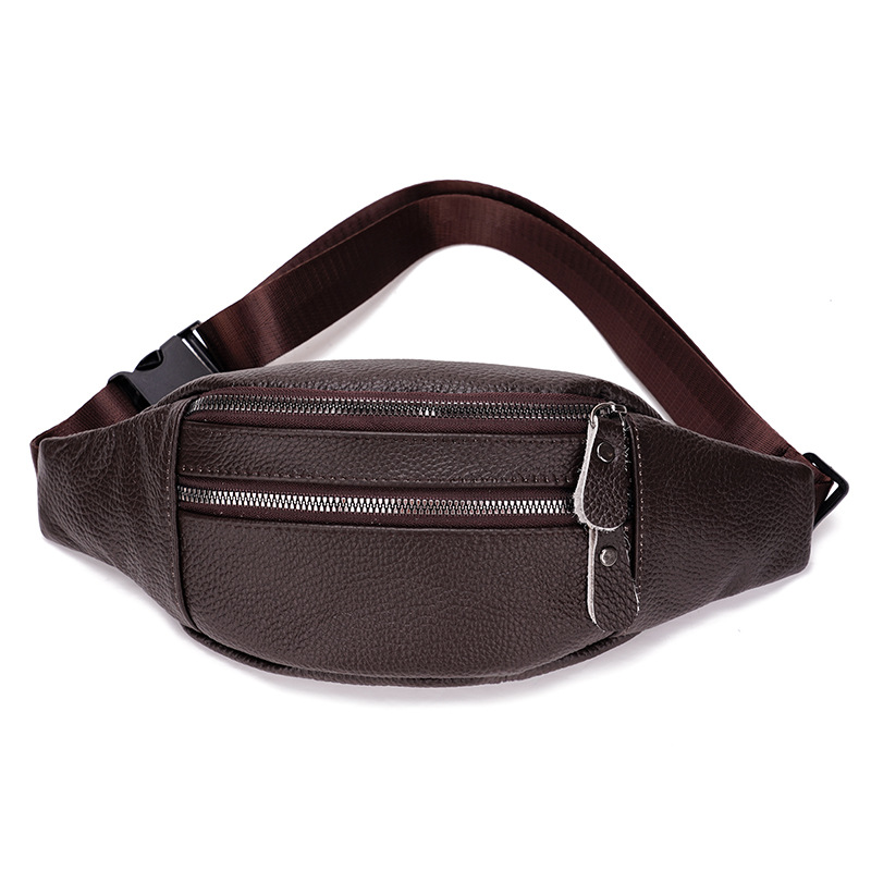 Picture of Genuine Leather Men's Waist Bag, First-Layer Cowhide, Multi-Functional Chest Bag, Crossbody Bag, Sports Mobile Phone Bag, Wear-Resistant Waist Bag for Work