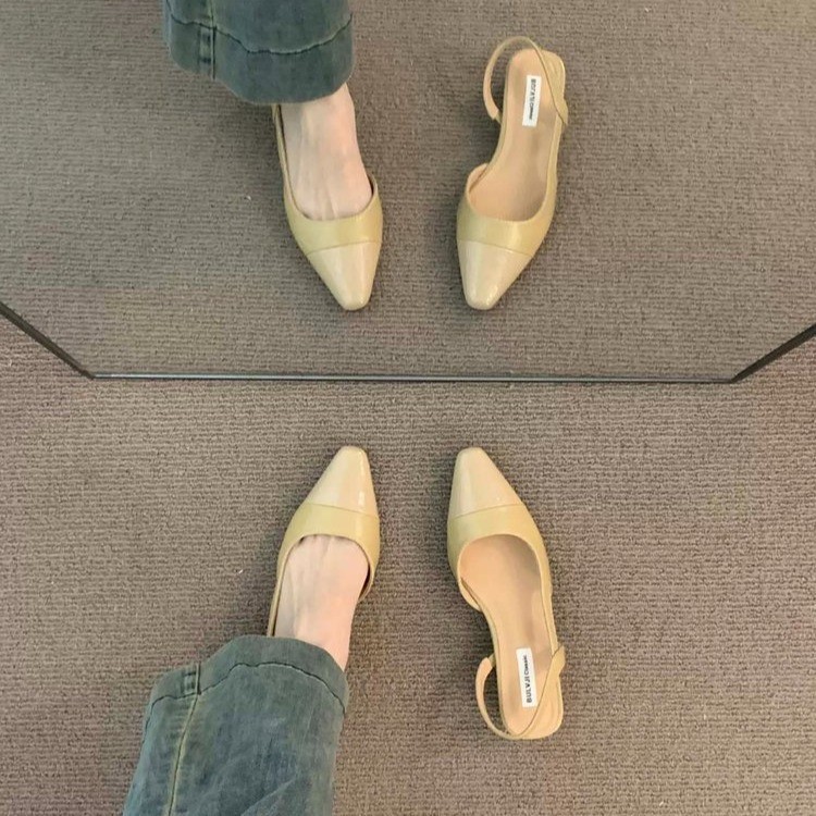 Low-Heeled Pointed Toe Cap Toe Sandals for Women 2023 New Summer with Skirt French Gentle Evening Shoes Mary Jane Shoes