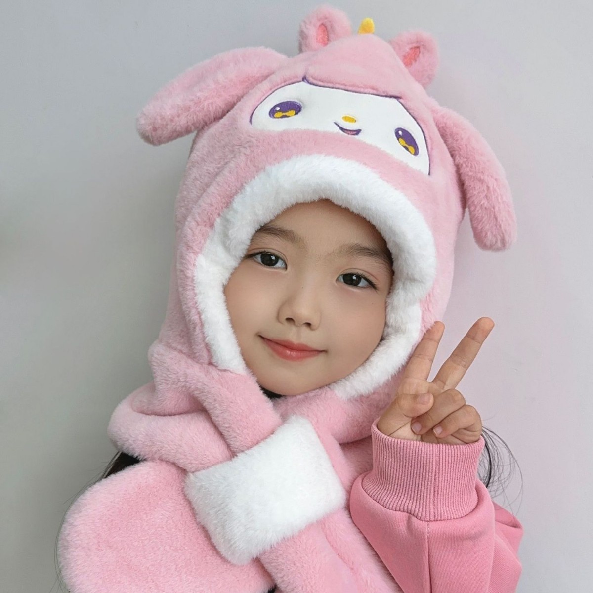 Children's Hat and Scarf One-piece Set Winter Baby's Ear Protection Fluffy Hat Women's Two-piece Hat and Scarf Two-piece Set