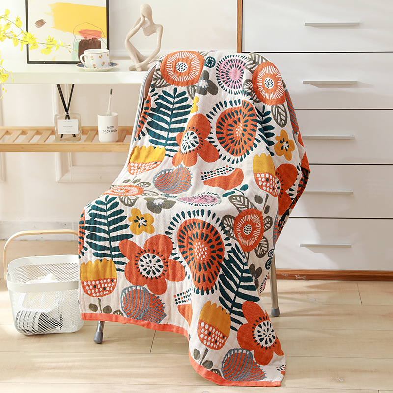 Picture of Wholesale Colored Cotton Four-Layer Gauze Bath Towel Absorbent Adult Couple Household Bath Towel Four Seasons Cartoon Cotton Bath Towel