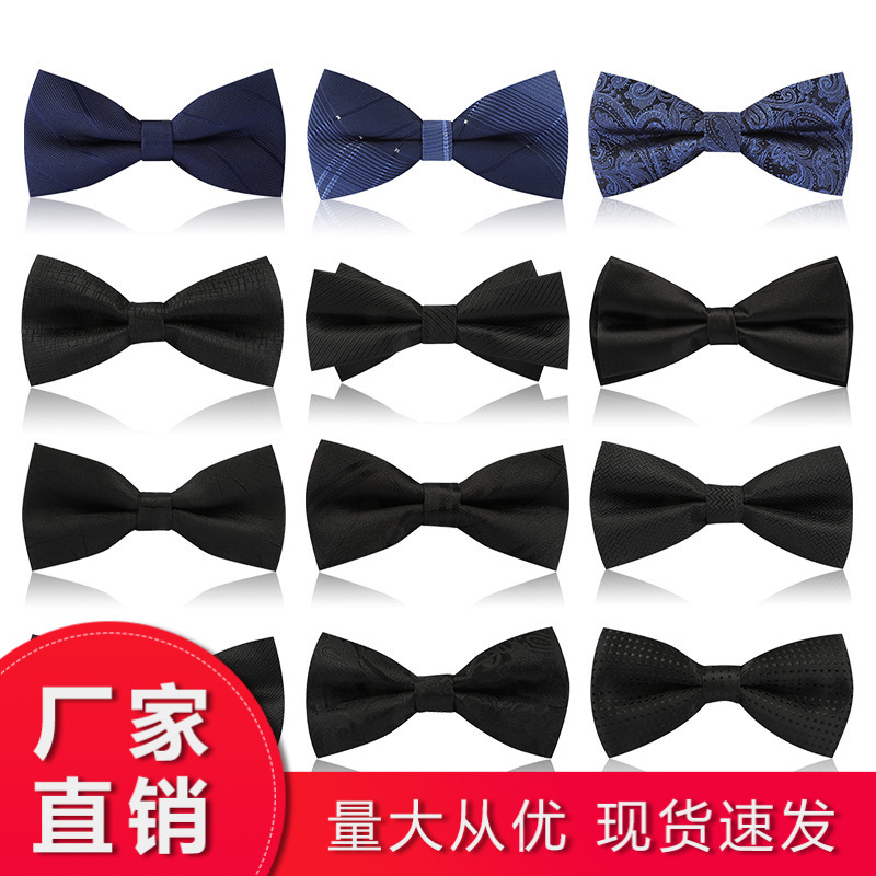 Men's Double Tie Groom's Best Man Wine Red Black Dress Shirt British Korean Style Wedding Women's Bow