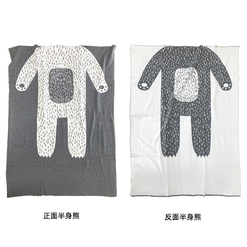 Picture of ins half-body bear knitted blanket double-layer cotton wool baby blanket kindergarten sleeping blanket newborn blanket wool blanket