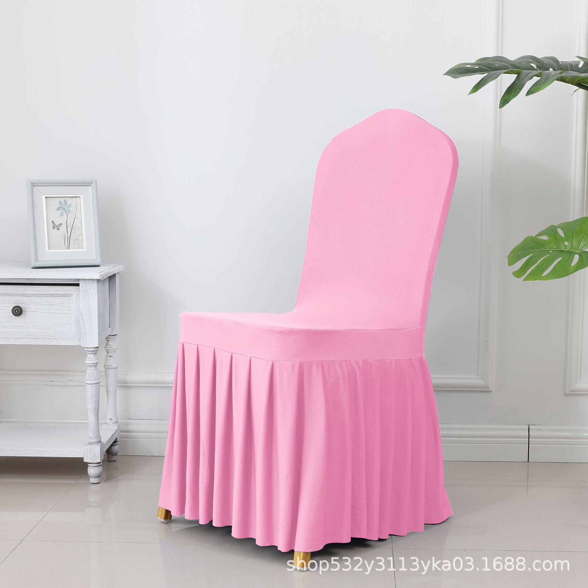 Picture of Chair Cover Thickened Stretch Pleated Skirt Dining Chair Cover Hotel Wedding Banquet Event Stool Cover Hotel Cloth