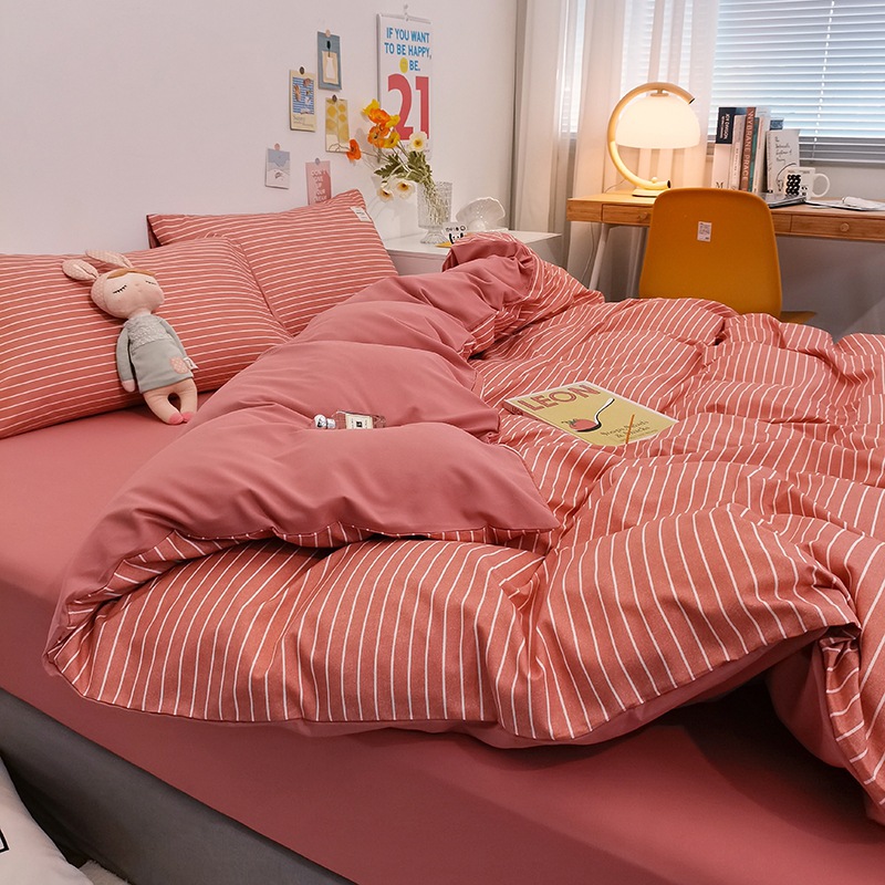 Picture of New Japanese Bed Solid Color Double Quilt Cover Sheet Four-piece Student Dormitory Three-piece Household Quilt Cover Wholesale