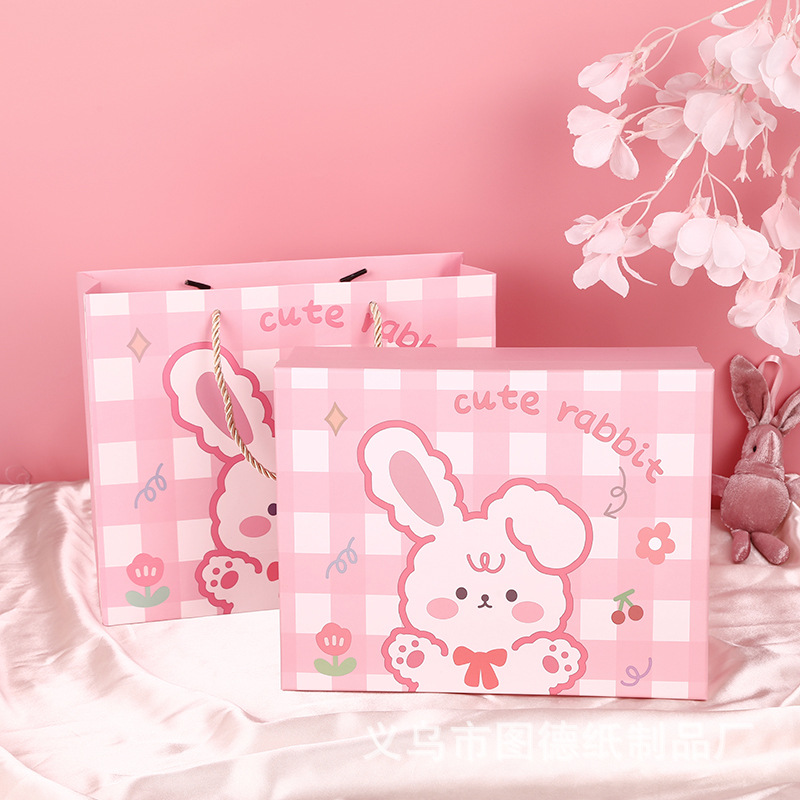 in stock Cartoon Gift Box Cute Pink Rabbit Accompanying Gift Box Qixi Festival Gift Box for Girlfriend Empty Box