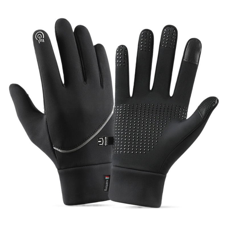 Warm Gloves Men's Winter Cycling Touch Screen Waterproof Fleece-Lined Outdoor Sports Mountaineering Running Gloves Women's Non-Slip Cross-Border