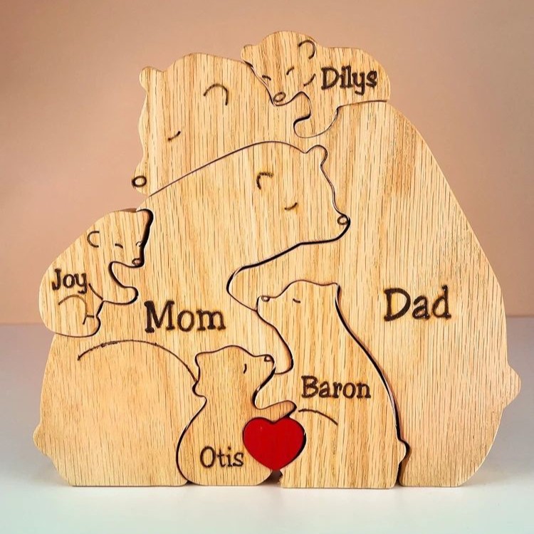 Picture of Cross-border popular handmade wooden ornaments wooden bear family personalized wooden pet carving crafts