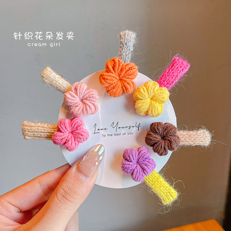 Knitted wool flower children's hair clip cute girl side bangs clip hair clip headdress baby broken hair clip hair accessories