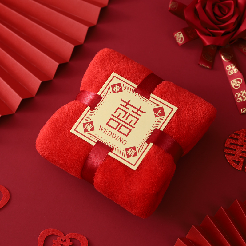 Picture of Coral Fleece Wedding Red Towel Wedding Wedding Wedding Gift Towel Happy Character Pearl Bear Couple Red Towel