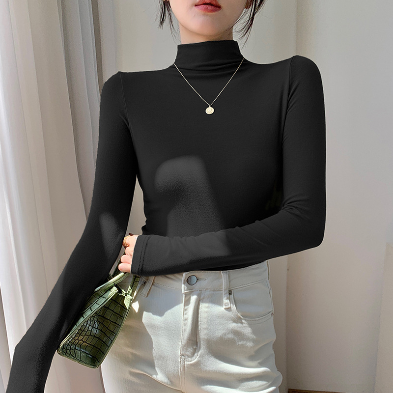 Picture of Half-high Collar Base Shirt Autumn and Winter New Slim-fit Warm Fleece Long-sleeved T-shirt Women's Solid Color All-match Top