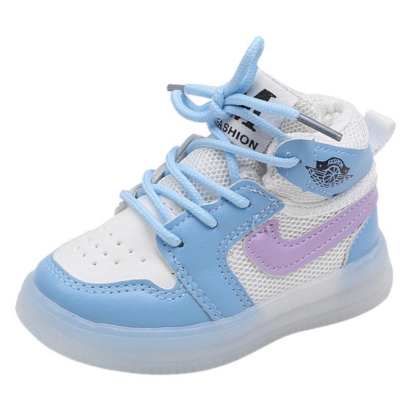Spring and Autumn Children's Board Shoes High-top Girls Mesh Casual Shoes Boys Sports Shoes 1-6 Years Old Baby LED Light Shoes