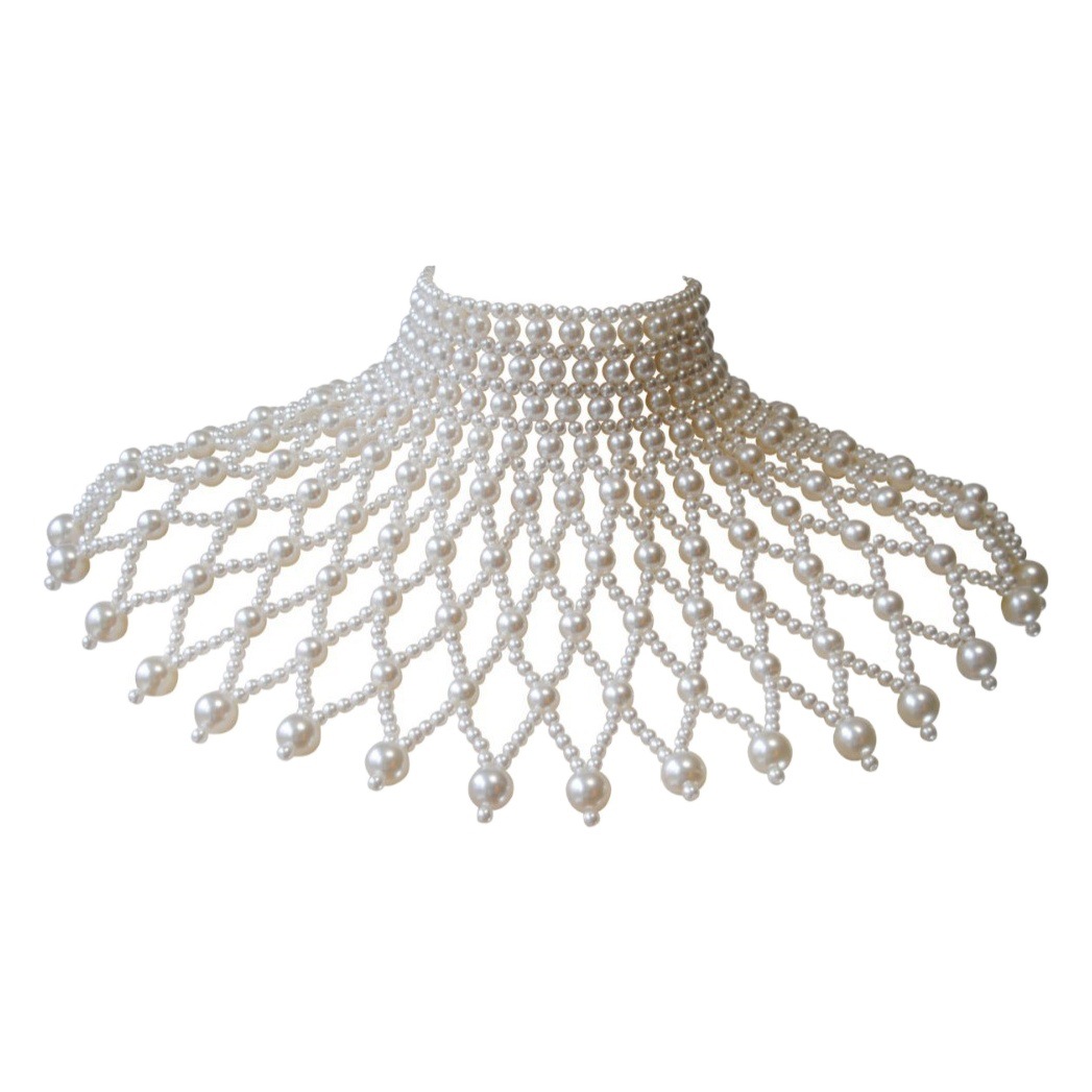 European and American Necklace Cross-border Jewelry High-level Pearl Shawl Hand-woven Hollow Elegant Fan-shaped Chest Body Chain