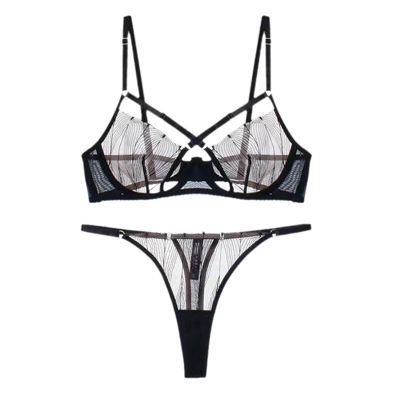 Cross-border sexy sexy lingerie cross strap breast-shaping lace bra big chest small anti-sagging underwear suit
