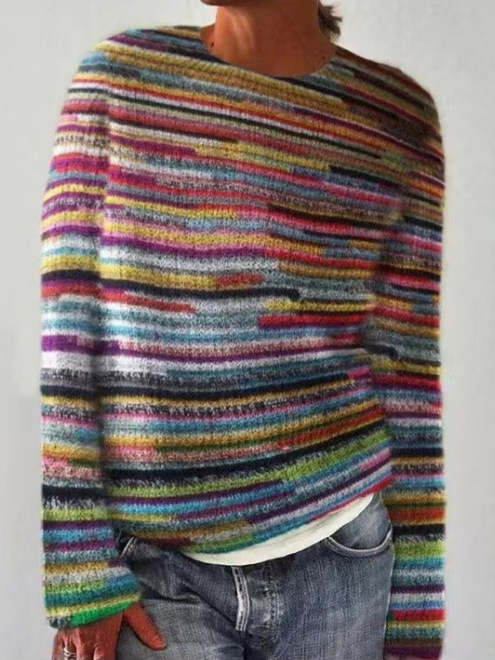 In Stock Women's Sweater Pattern Pullover Sweater Casual Loose Long Sleeve Knitted Top