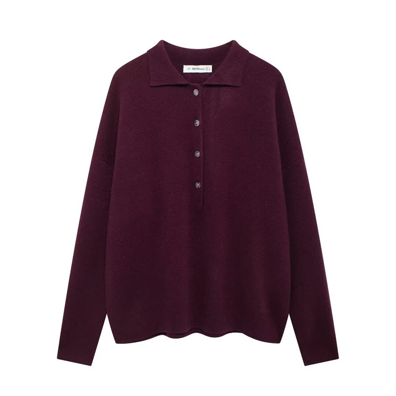 SAW AliExpress Cross-border European and American Style Women's Fashion Leisure POLO Collar Loose Knitted Jacket 2893160